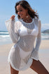 Hollowout Knit Bell Sleeve Drawstring Short Beach dress