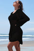 Hollowout Knit Bell Sleeve Drawstring Short Beach dress