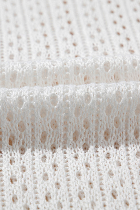 Hollowout Knit Bell Sleeve Drawstring Short Beach dress