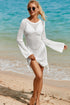 Hollowout Knit Bell Sleeve Drawstring Short Beach dress