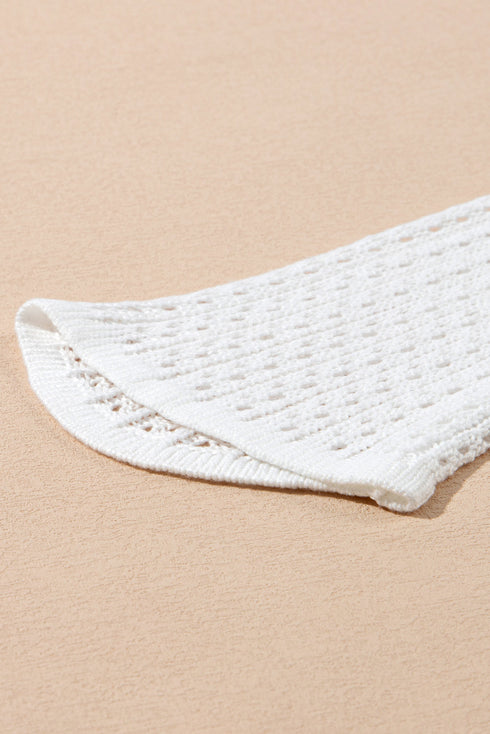 Hollowout Knit Bell Sleeve Drawstring Short Beach dress