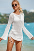 Hollowout Knit Bell Sleeve Drawstring Short Beach dress