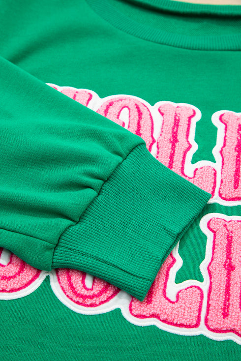 Holly Jolly Chenille Letter Holiday Pullover Sweatshirt