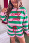 Holly Jolly Embroidered Stripe Pullover Short Set