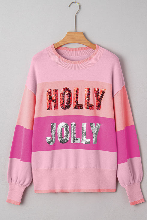 Holly Jolly Sequin Graphic Block Stripe Sweater