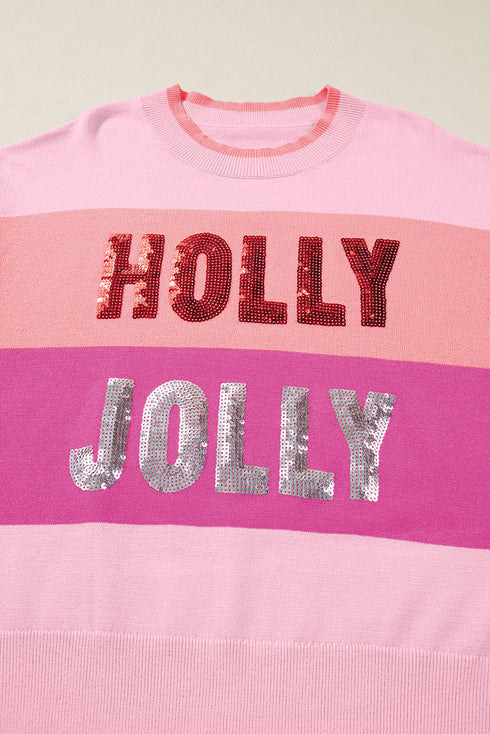 Holly Jolly Sequin Graphic Block Stripe Sweater