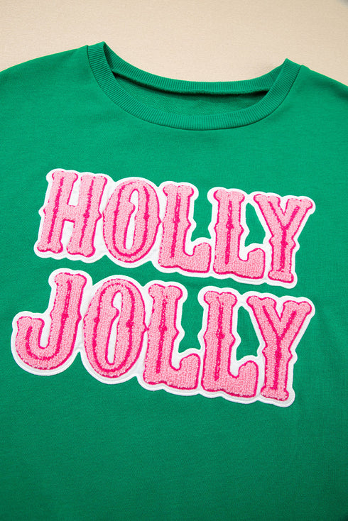 HOLLY JOLLY Towel Embroidered Drop Shoulder Crewneck Sweatshirt