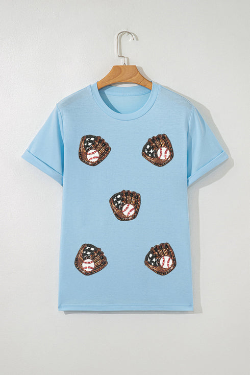Home Run Sparkle Sequin Baseball Glove Graphic Game Day Tee