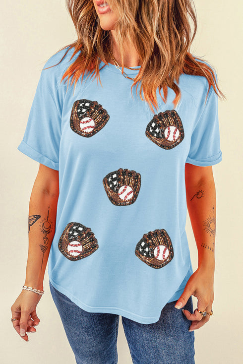 Home Run Sparkle Sequin Baseball Glove Graphic Game Day Tee