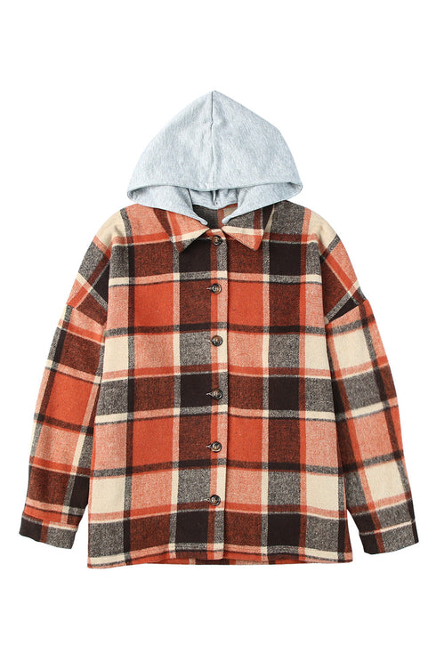 Hooded Plaid Button Front Shacket