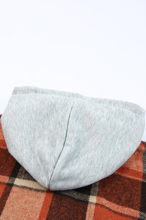 Hooded Plaid Button Front Shacket