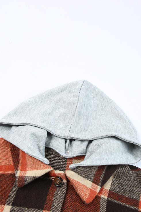 Hooded Plaid Button Front Shacket