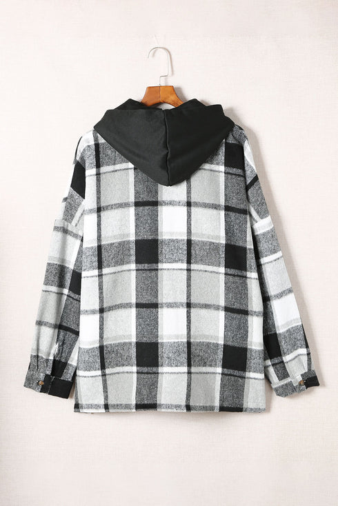 Hooded Plaid Button Front Shacket