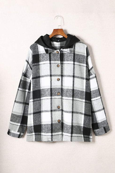 Hooded Plaid Button Front Shacket