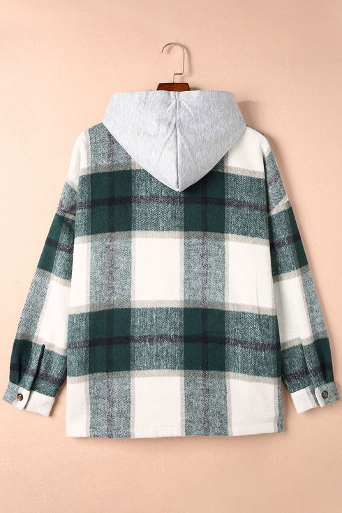Hooded Plaid Button Front Shacket