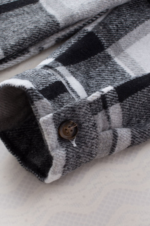 Hooded Plaid Button Front Shacket