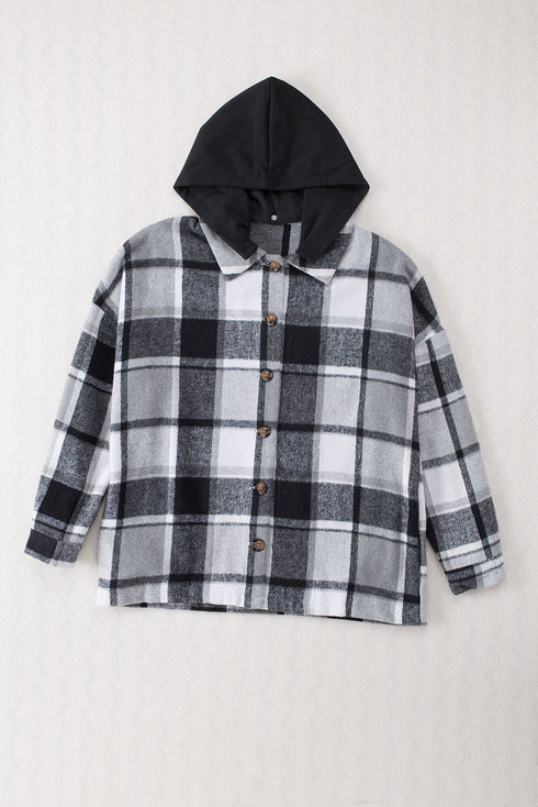 Hooded Plaid Button Front Shacket