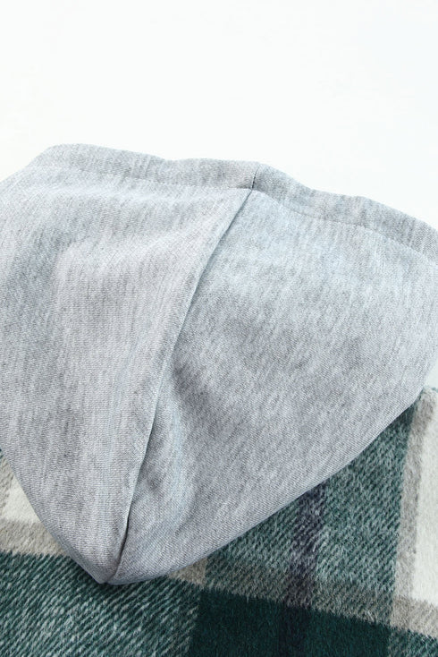 Hooded Plaid Button Front Shacket