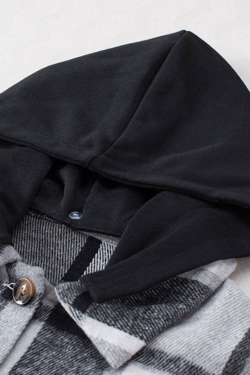 Hooded Plaid Button Front Shacket