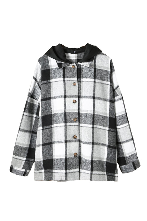 Hooded Plaid Button Front Shacket
