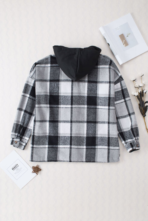 Hooded Plaid Button Front Shacket
