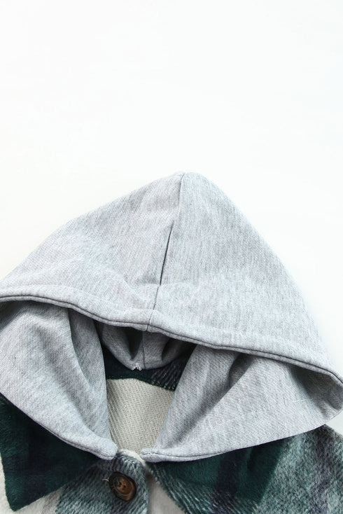 Hooded Plaid Button Front Shacket