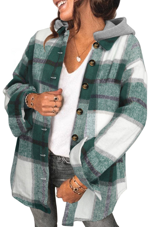 Hooded Plaid Button Front Shacket