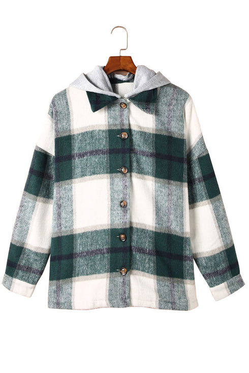 Hooded Plaid Button Front Shacket