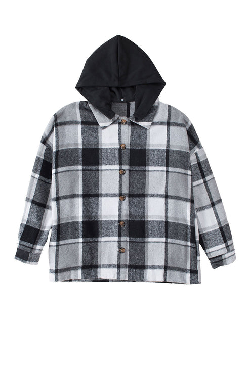 Hooded Plaid Button Front Shacket