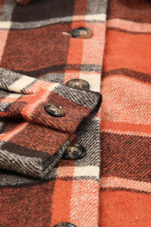 Hooded Plaid Button Front Shacket