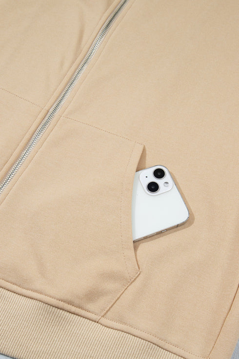Hooded Zip Up Pattern Free Minimalist Layering Sweatshirt