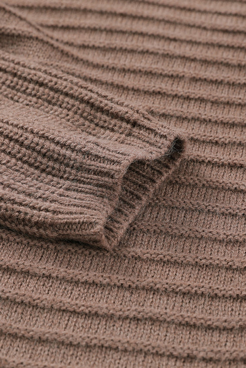 Horizontal Rib Knitted Open Front Hooded Cardigan