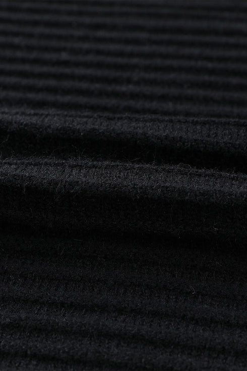 Horizontal Rib Knitted Open Front Hooded Cardigan