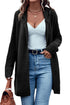 Horizontal Rib Knitted Open Front Hooded Cardigan