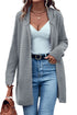 Horizontal Rib Knitted Open Front Hooded Cardigan