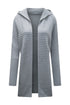 Horizontal Rib Knitted Open Front Hooded Cardigan