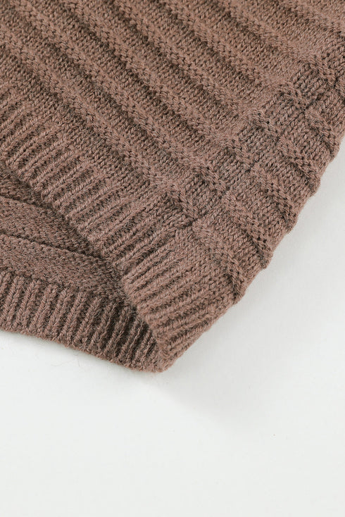Horizontal Rib Knitted Open Front Hooded Cardigan