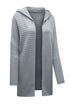 Horizontal Rib Knitted Open Front Hooded Cardigan