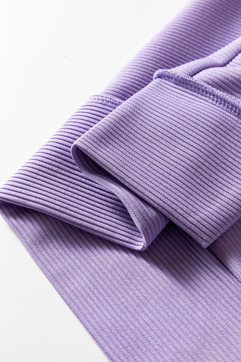 Horizontal Ribbed Drop Shoulder Baggy Textured Pullover Top