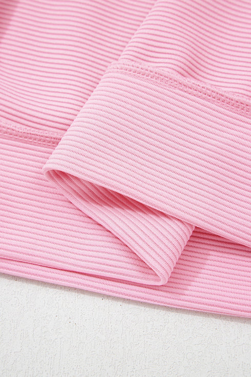 Horizontal Ribbed Drop Shoulder Baggy Textured Pullover Top