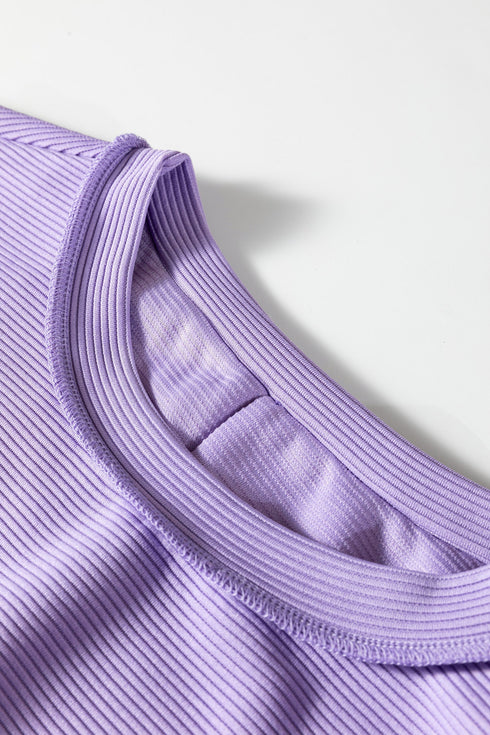 Horizontal Ribbed Drop Shoulder Baggy Textured Pullover Top