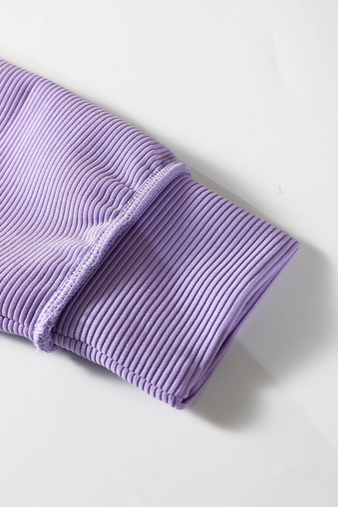 Horizontal Ribbed Drop Shoulder Baggy Textured Pullover Top