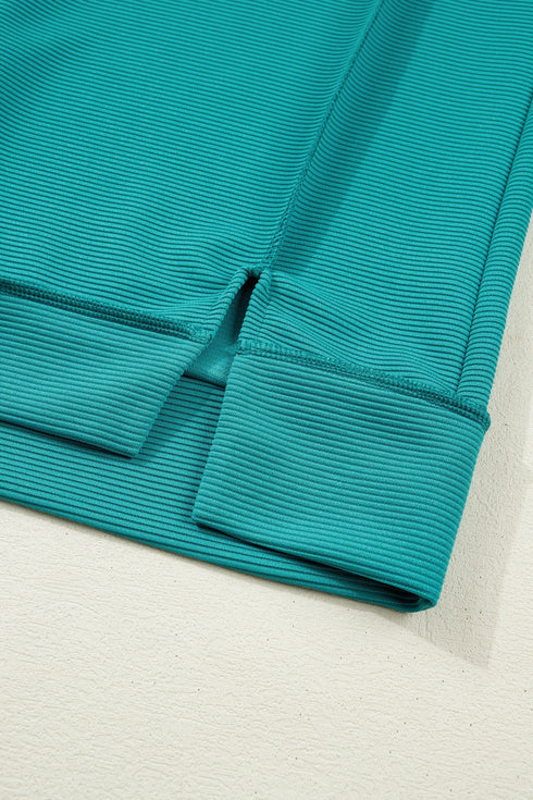 Horizontal Ribbed Drop Shoulder Baggy Textured Pullover Top