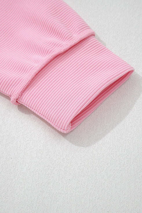 Horizontal Ribbed Drop Shoulder Baggy Textured Pullover Top