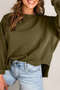 Horizontal Ribbed Exposed Seam Patchwork Sleeve Drop Shoulder Long Sleeve Top