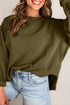 Horizontal Ribbed Exposed Seam Patchwork Sleeve Drop Shoulder Long Sleeve Top