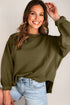 Horizontal Ribbed Exposed Seam Patchwork Sleeve Drop Shoulder Long Sleeve Top