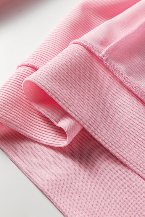 Horizontal Ribbed Textured Exposed Seam Long Sleeve Top