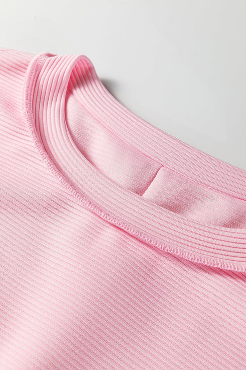 Horizontal Ribbed Textured Exposed Seam Long Sleeve Top
