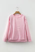 Horizontal Ribbed Textured Exposed Seam Long Sleeve Top